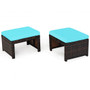 2 Pieces Cushioned Patio Rattan Ottoman Foot Rest-Turquoise (HW67814TU)