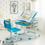 Kids Height Adjustable Desk And Chair Set With Tilted Tabletop And Drawer-Blue "HW67623BL"