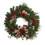 24" Christmas Pine Artificial Wreath With Pine Cones And Ornaments (4608)