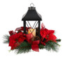 15" Holiday Poinsettia, Pinecone & Greenery With Lantern & Included Led Candle Artificial Table Christmas Arrangement (A1862)