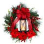 28" Poinsettia And Berry Holiday Lantern Christmas Wreath With Led Candle (W1272)