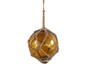 Amber Japanese Glass Ball Fishing Float With Brown Netting Decoration 4" 4 Amber Glass - Old