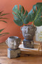Set Of 2 Clay Face Pots With Rock Base (H4124)