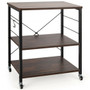 3-Tier Kitchen Baker'S Rack Microwave Oven Storage Cart With Hooks-Charcoal Brown (JZ10016VB)