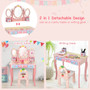 Kids Vanity Princess Makeup Dressing Table Chair Set With Tri-Fold Mirror-Pink (HW68467PI)