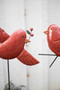 Set Of Two Hand-Hammered Red Bird Yard Stakes (A6337)