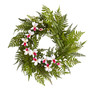 24" Mixed Fern And Dendrobium Orchid Artificial Wreath - White (4417-WH)