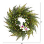 23" Assorted Fern And Cattleya Orchid Artificial Wreath - White (4418-WH)
