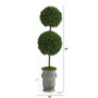 50" Boxwood Double Ball Artificial Topiary Tree In Vintage Metal Planter UV Resistant (Indoor/Outdoor) (T1281)