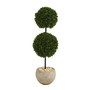 45" Boxwood Double Ball Artificial Topiary Tree In Sand Colored Planter UV Resistant (Indoor/Outdoor) (T1283)