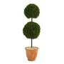 46" Boxwood Double Ball Artificial Topiary Tree In Terra-Cotta Planter UV Resistant (Indoor/Outdoor) (T1284)