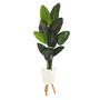 6' Traveler's Palm Artificial Tree In White Planter With Stand (T1323)