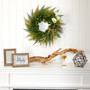 23" Assorted Fern And Calla Lily Artificial Wreath - Cream (W1030-CR)