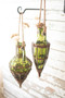 Set Of Two Hanging Green Glass And Wicker Wrapped Bud Vases (CLAN1052)