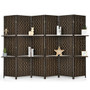 6 Panel Folding Weave Fiber Room Divider With 2 Display Shelves -Brown (JV10161BN)