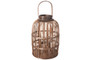 Bamboo Round Lantern With Top Handle, Vertical Lattice Design Body And Glass Candle Holder Lg Varnished Finish Brown (Pack Of 4) 55086