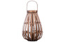 Bamboo Round Bellied Lantern With Top Handle, Glass Candle Holder And Vertical Lattice Design Body Lg Varnished Finish Brown (Pack Of 3) 55092