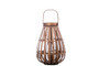 Bamboo Round Bellied Lantern With Top Handle, Glass Candle Holder And Vertical Lattice Design Body Md Varnished Finish Brown (Pack Of 3) 55093