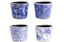 Ceramic Round Pot With Absract Pattern Design Body Assortment Of Four Gloss Finish Blue And White (Pack Of 12) 55710-AST