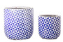 Ceramic Round Pot With Endless Symmetric Pattern And Crackled Design Body Set Of Two Gloss Finish Blue 55719