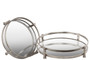 Metal Round Tray With Beveled Mirror Surface Set Of Two Tarnished Finish Silver 94256