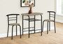 3-Piece Dining Set - Dark Taupe Top & Black Metal (I 1206)