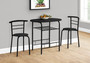 3-Piece Dining Set - Black Top & Black Metal (I 1208)