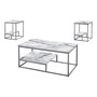 3-Piece Table Set - White Marble & Silver Metal (I 7963P)
