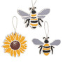 Set Of 3 Bees & Sunflower Wooden Ornaments G35919