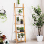 5-Tier Ladder Shelf Modern Bamboo Leaning Bookshelf Ladder Bookcase (JV10569)