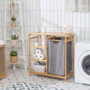Bamboo Laundry Hamper Stand With Removable Sliding Bag And 3-Tier Open Shelves (JZ10032NA)