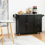 Kitchen Island 2-Door Storage Cabinet With Drawers And Stainless Steel Top-Black (HW64505BK)