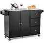 Kitchen Island 2-Door Storage Cabinet With Drawers And Stainless Steel Top-Black (HW64505BK)