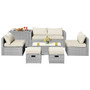 8 Pieces Patio Rattan Furniture Set With Storage Waterproof Cover And Cushion-Off White (HW68604WH+)