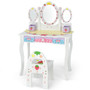 Kids Vanity Princess Makeup Dressing Table Chair Set With Tri-Fold Mirror-White (HW68467WH)
