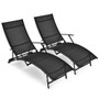 2 Pieces Patio Folding Stackable Lounge Chair Chaise With Armrest-Black (NP10220BK-2)