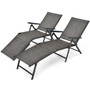2 Pieces Foldable Chaise Lounge Chair With 2-Position Footrest-Gray (NP10547GR-2)