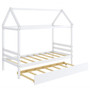 Twin House Bed Frame With Trundle Roof Wooden Platform Mattress Foundation-White (HU10292WH)