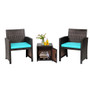 3 Pieces Patio Wicker Furniture Set With Storage Table And Protective Cover-Turquoise (HW69444TU)
