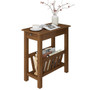 2-Tier End Table With Pull-Out Tray And Solid Rubber Wood Legs-Natural (JV10539NA)