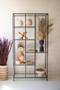 Antique Black Metal Display Unit With Fluted Glass Shelves (CHW1485)