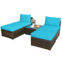 5-Pieces Patio Rattan Wicker Furniture Set Armless Sofa Ottoman Cushioned-Turquoise (HW66745TUA+)