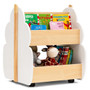Kids Wooden Bookshelf With Universal Wheels (TP10080WH)