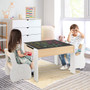 4-In-1 Wooden Activity Kids Table And Chairs With Storage And Detachable Blackboard-White (HY10080WH)