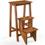 3-In-1 Rubber Wood 3 Tier Folding Step Stool Ladder Storage Shelf-Coffee (JV10591CF)