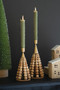 Set Of 2 Beaded Wood Table Top Christmas Tree Taper Holders (NNV1191)