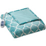 100% Polyester Knitted Ogee Printed Microlight/Solid Microlight Heated Throw - Aqua BR54-0539