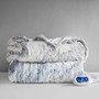 100% Polyester Marble Faux Fur Heated Throw - Grey/Blue BR54-1370