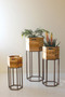 Set Three Hexagon Recycled Wood Planters On Metal Bases (CCHA1093)