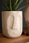 Set Of Two Wood Hand-Carved Face Planters (CFAN1143)